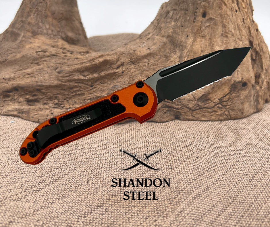 Microtech LUDT GEN III T/E BLACK FULL SERRATE ORANGE 1136-3OR