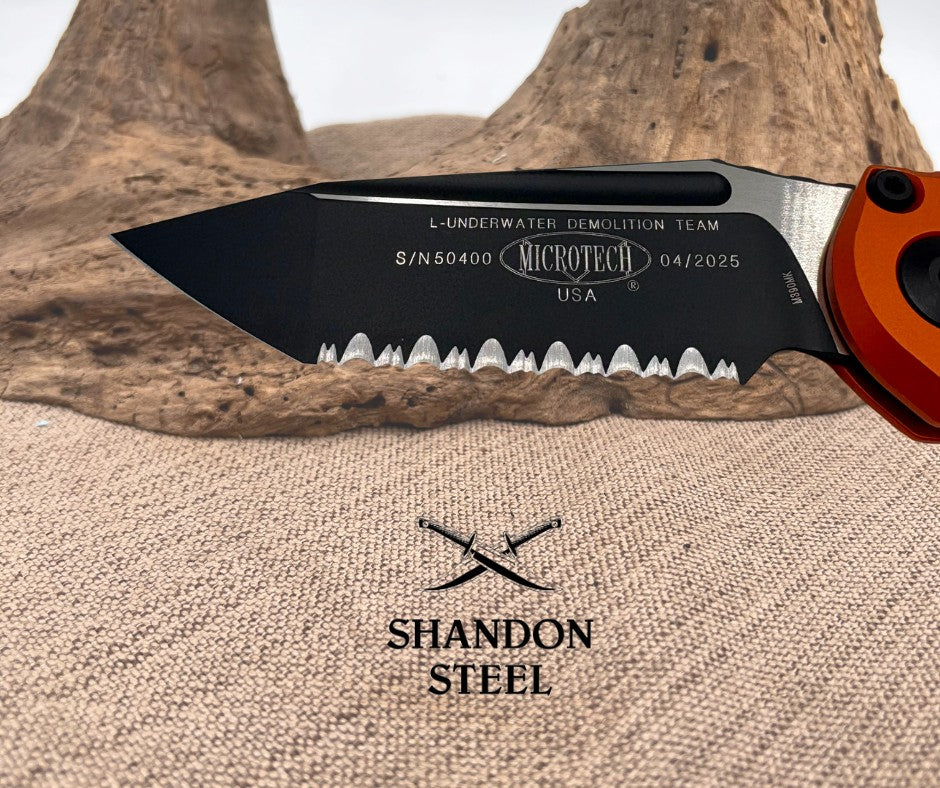 Microtech LUDT GEN III T/E BLACK FULL SERRATE ORANGE 1136-3OR