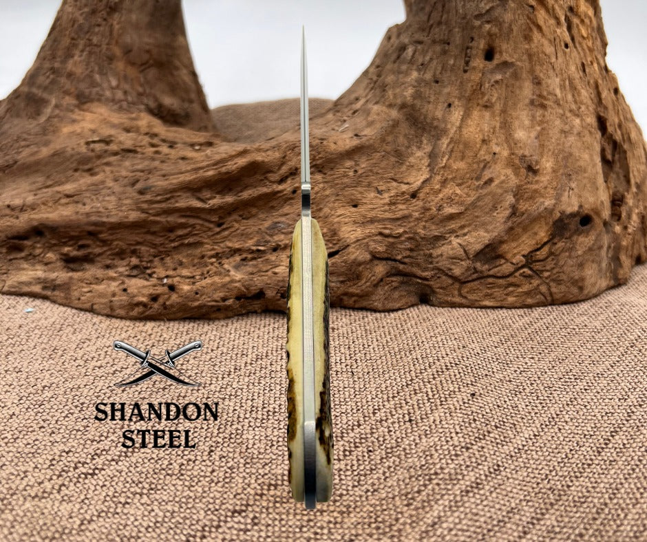 BOKER ARBOLITO HUNTER STAG FIXED BLADE KNIFE STAG HANDLE LEATHER SHEATH (5)