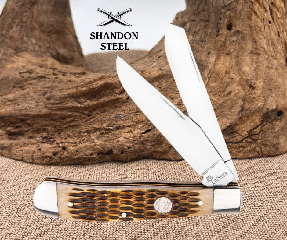 Boker Germany Treebrand Trapper Amber Jigged Bone 110890