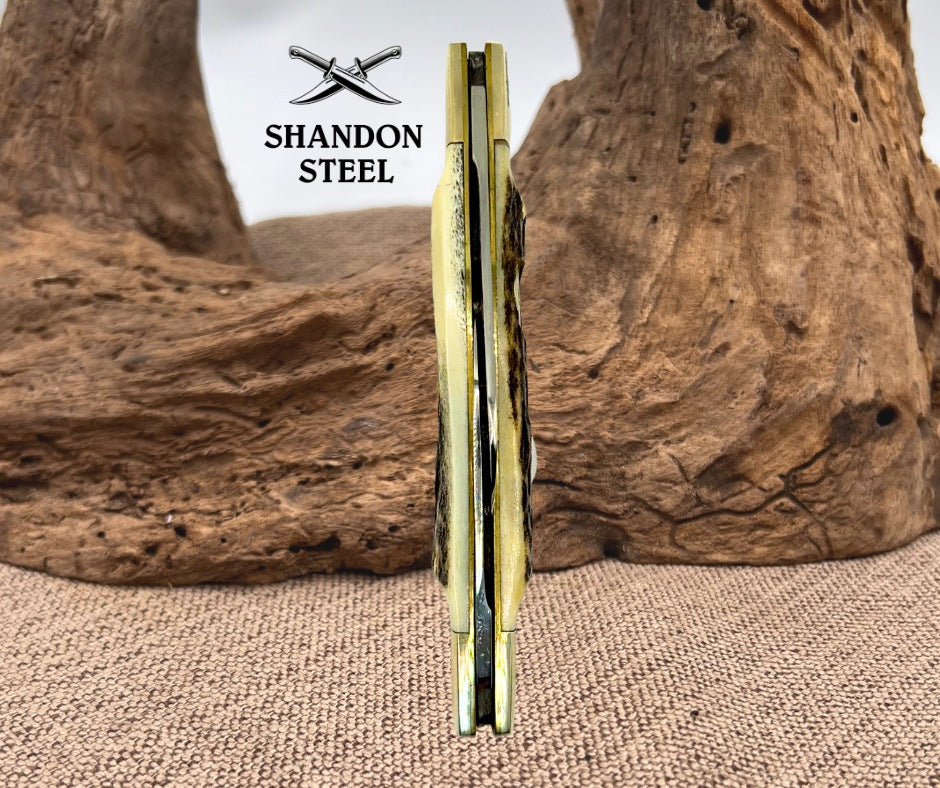 Buck Creek Stag Handle Half Congress 2 Blade Folding Slipjoint Pocket Knife (25)