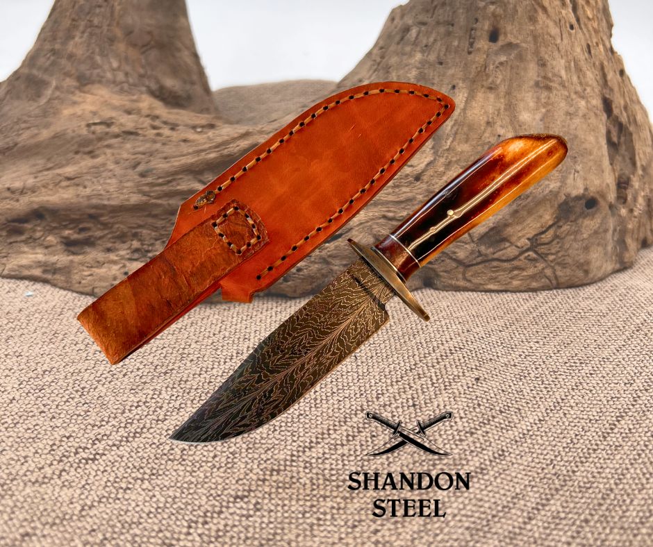 Burr Oak USA Handmade Lightning Strike Damascus Drop Point Custom Hunter Knife 05