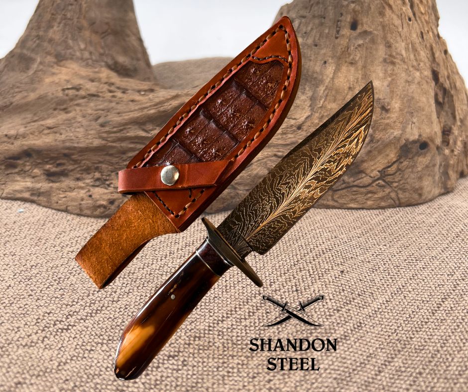 Burr Oak USA Handmade Lightning Strike Damascus Drop Point Custom Hunter Knife 05