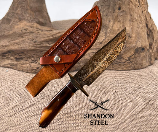 Burr Oak USA Handmade Lightning Strike Damascus Drop Point Custom Hunter  Knife 05