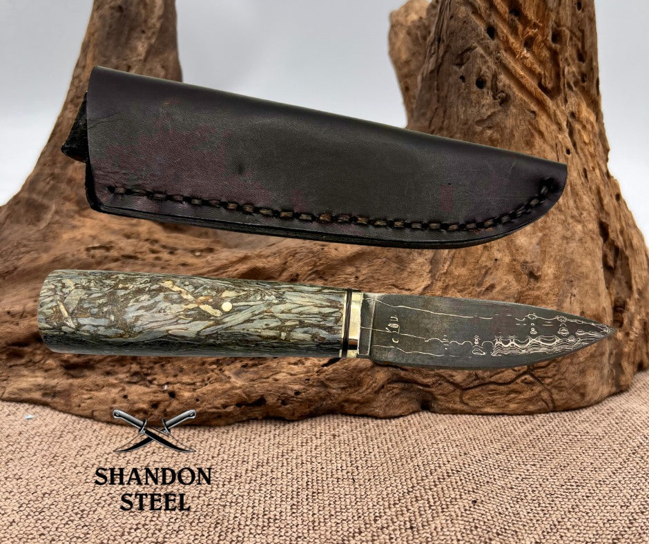 Burr Oak USA Handmade Damascus Clip Point Custom Knife with Leather Sheath (11)