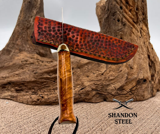 Burr Oak USA Handmade Damascus Skinner Custom Hunter Knife w Leather Sheath (08)