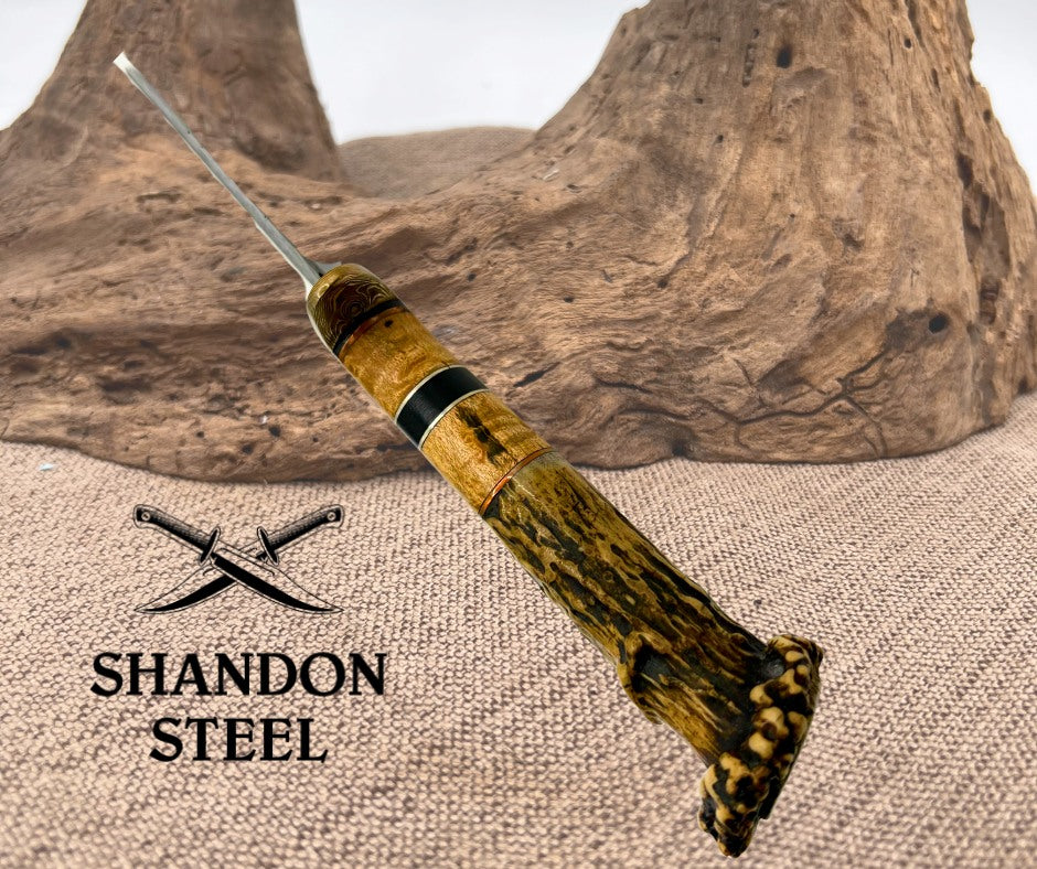 Burr Oak Handmade Turkish Lace Pattern Damascus Drop Point Hunter Custom Knife 02