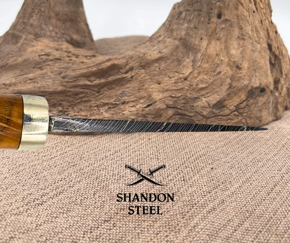 Burr Oak Handmade Twisted Checkerboard Damascus Drop Point Stag Hunter Knife