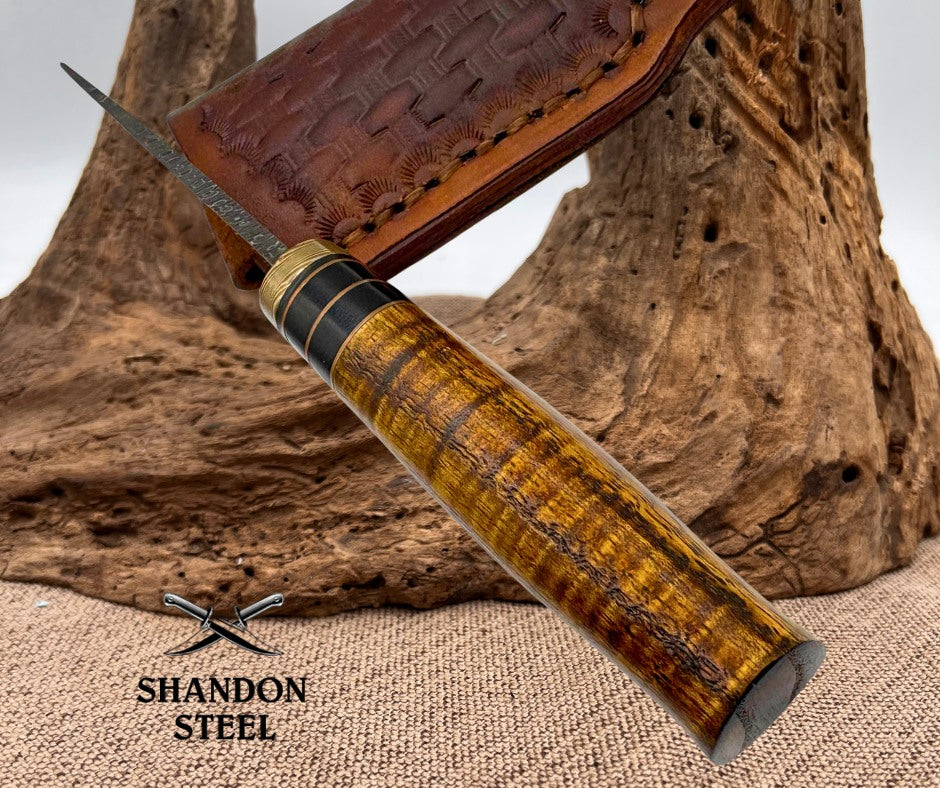 Burr Oak USA Handmade Damascus Clip Point Custom Knife with Leather Sheath (10)