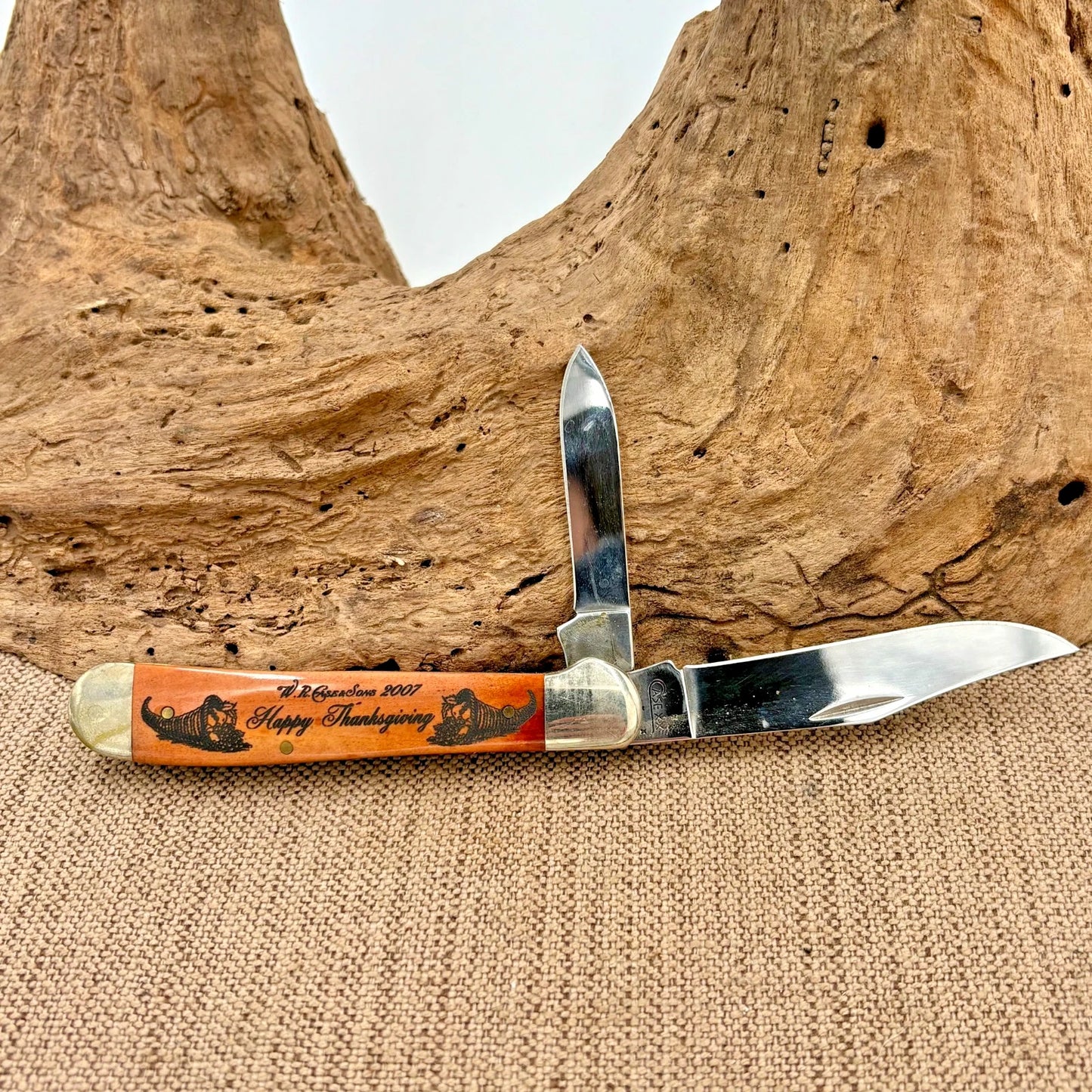 CASE XX HAPPY THANKSGIVING 2007 CHESTNUT BONE POCKET KNIFE COPPERHEAD 6249 (107)