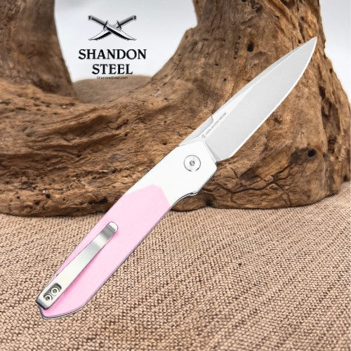 CIVIVI Brr15 Light Flipper Knife White & Powder Pink G10 Handle (3.2" Satin Finished Nitro-V Blade) C25063-3