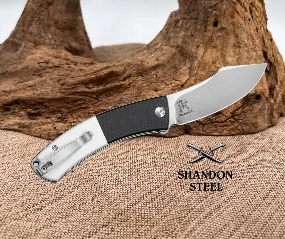CIVIVI Outlaw Muk Flipper & Button Lock Knife Black & White G10 Handle (3.47" Satin Finished 14C28N Blade) C24079-4