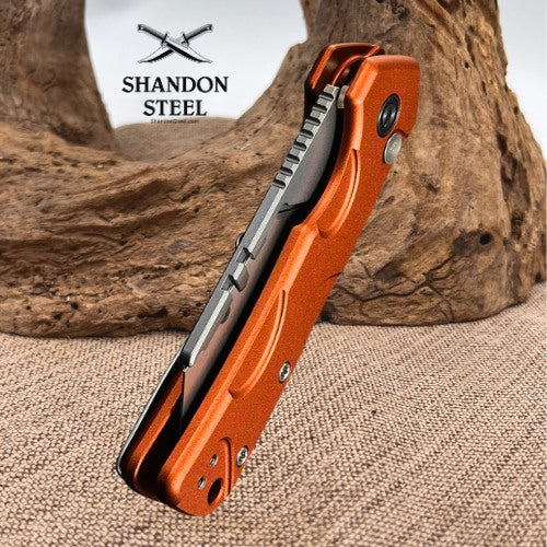 CIVIVI Pulsara Utility Flipper & Button Lock Knife Orange Aluminum Handle (2.44" Stonewashed S/S Blade Holder & Plain 6Cr13 Blade) C24041F-3