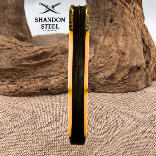 Vintage Camillus Pen Knife 2 Blade Yellow Celluloid Handle USA Pocket Knife -218