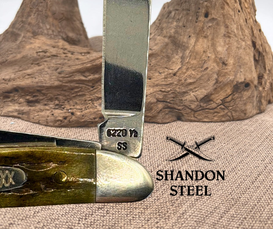 Case XX USA 1997 Pocket Worn Green Trapper Nut #813 (6220 1/2 SS) 2 Blade Folder