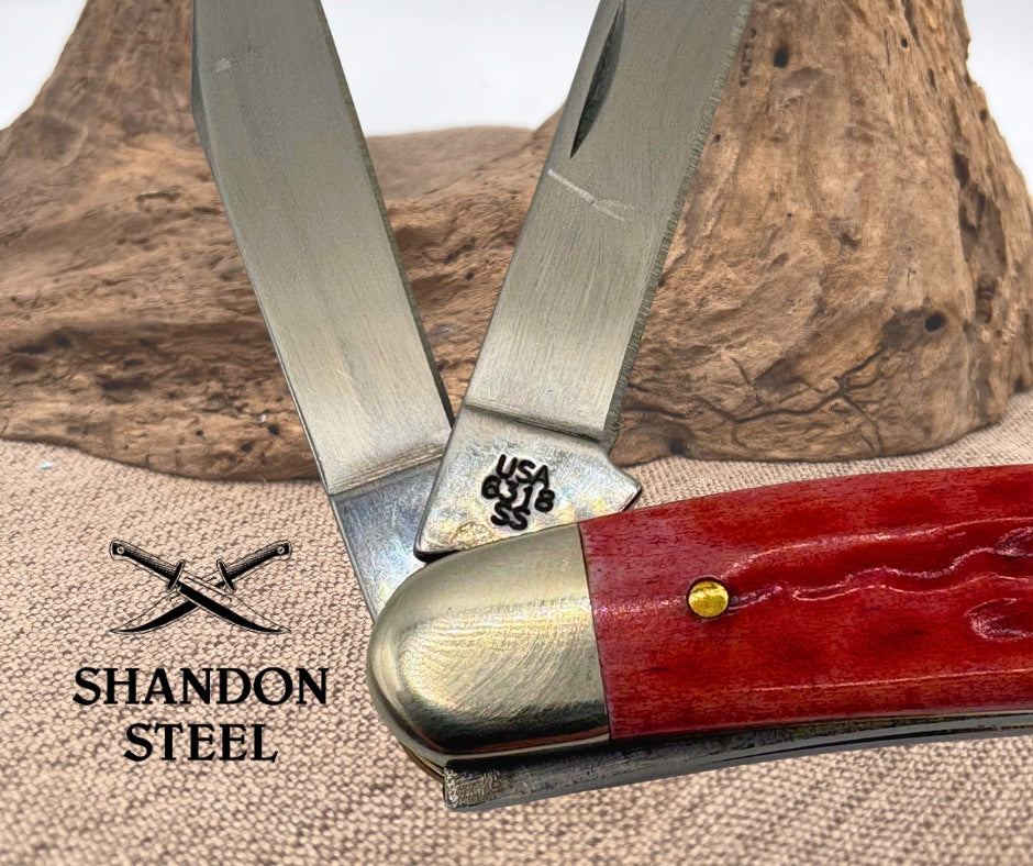 Case XX USA Stockman 6318SS Crimson Red Peach Seed 3 Blade Folding Pocket Knife