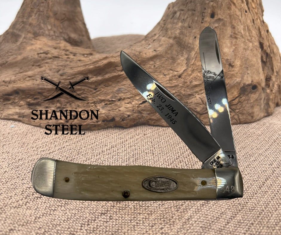 Case XX USA #W6254 Jigged Bone Iwo Jima Two Blade Folding Trapper Knife (253) S