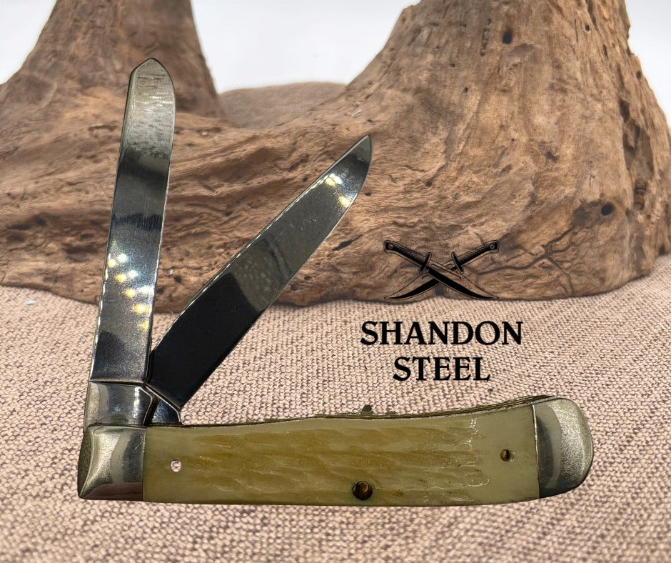 Case XX USA #W6254 Jigged Bone Iwo Jima Two Blade Folding Trapper Knife (253) S