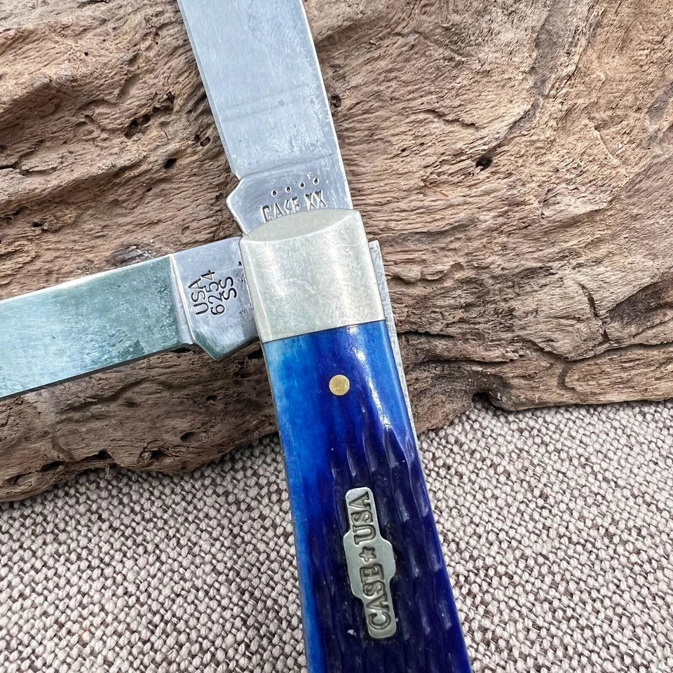 Case XX 2002 Caribbean Blue 2 blade folding Trapper Knife 6254 USA -SS (60)