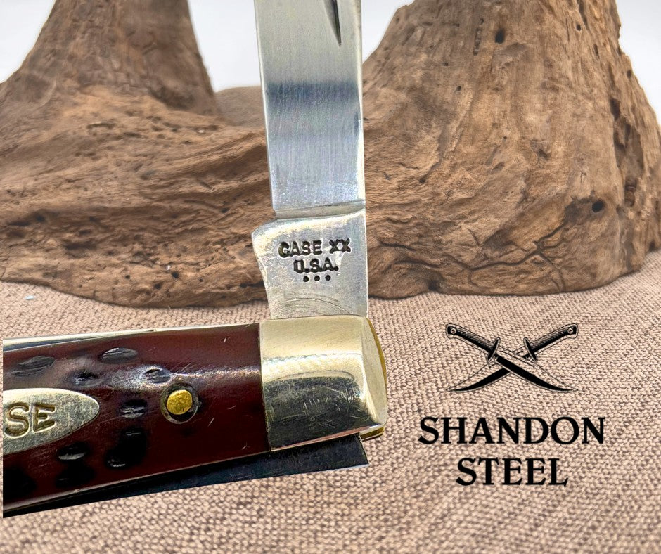 CASE XX USA 3 DOT 1977 JIGGED BROWN DELRIN 2 BLADE JACK POCKET KNIFE 6244 (03)