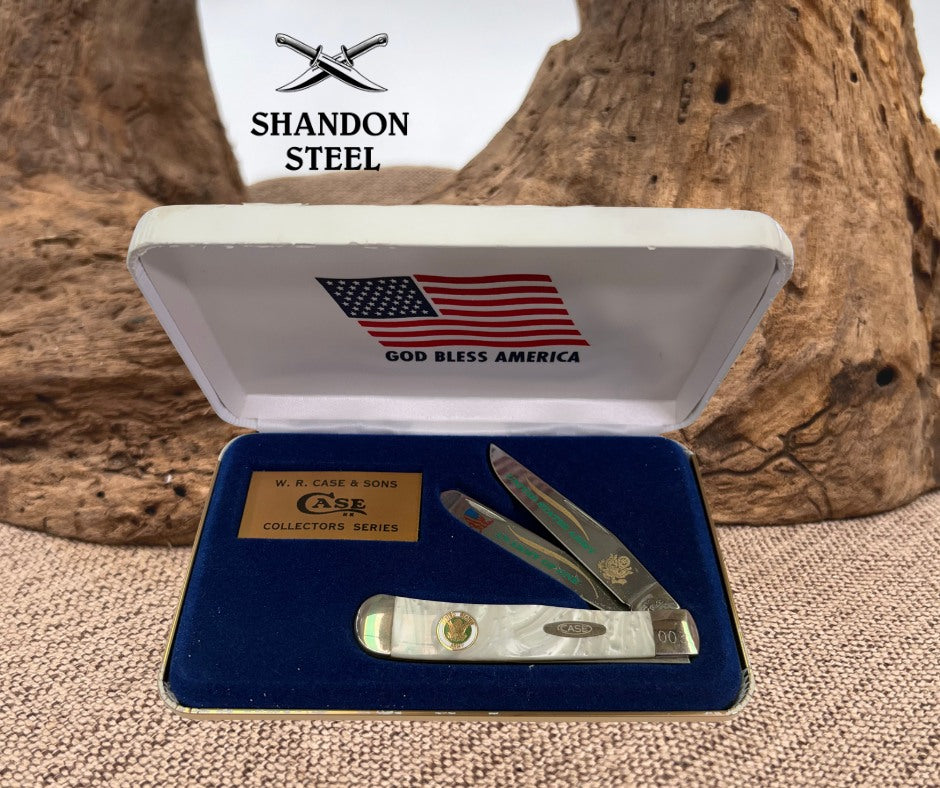 Case XX Army of One White Pearl Corelon Handle Trapper Folding Pocket Knife 9254