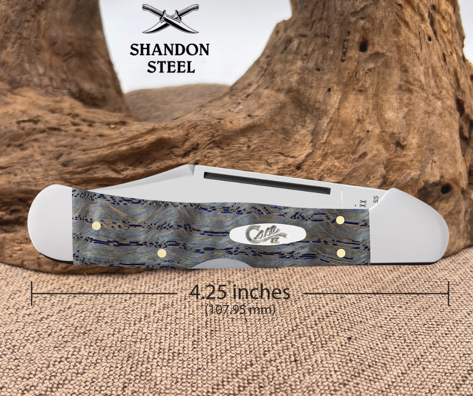 Case XX Copperlock Blue Curly Oak Wood 47494 Stainless Pocket Knife