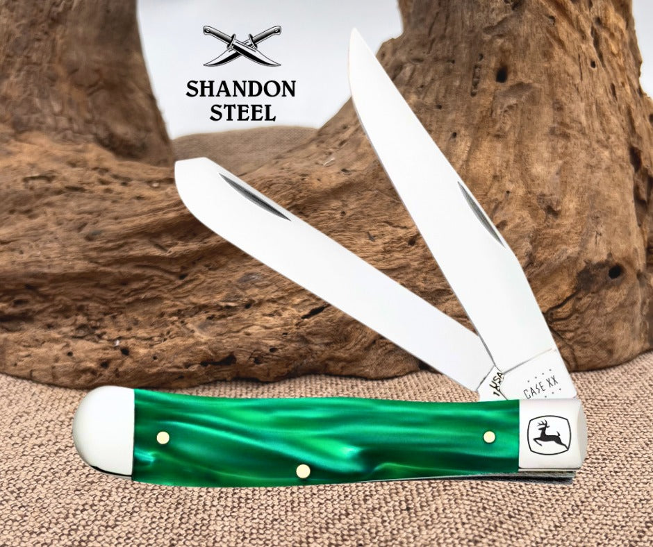 Case XX™ John Deere Green Pearl Kirinite Trapper Stainless Pocket Knife 15772