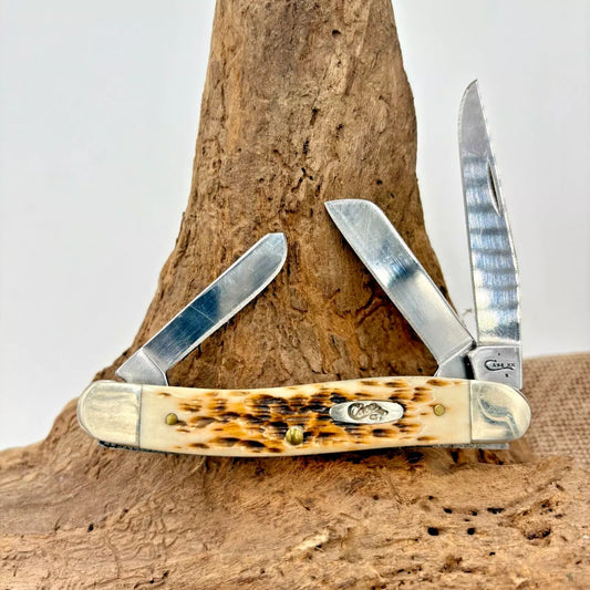 Case XX Med Stockman Knife 6318 Jigged Amber Bone Stainless Pocket Knife (101)