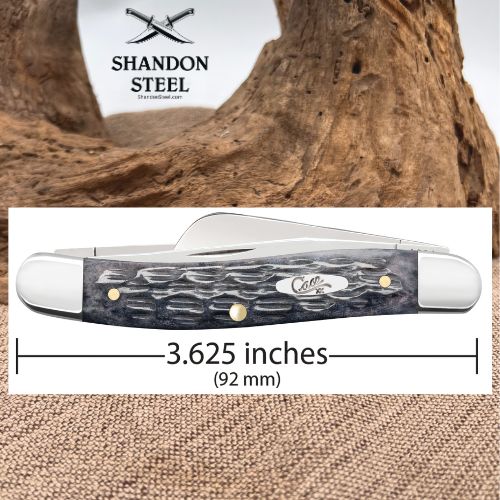 Shandon Steel folding pocket knife with a textured dark gray and black handle, shown on a white background with a dimension line indicating 3.625 inches (92 mm).