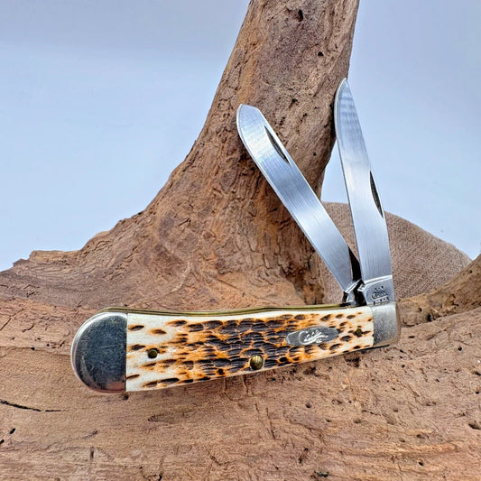 Case XX Trapper 6254 SS Folding Pocket Knife W/Amber Jigged Bone 2003 2 blade 98