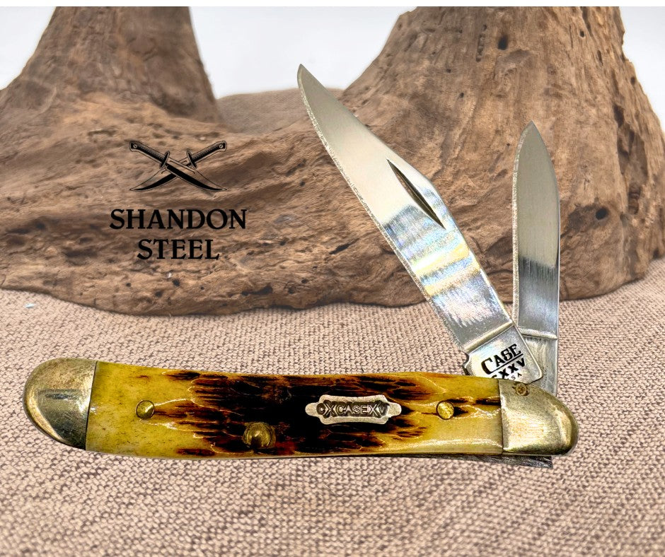 Case XX 125th Ann. Bone Peanut 26603 Roman Numeral Folding 2 Blade Pocket Knife