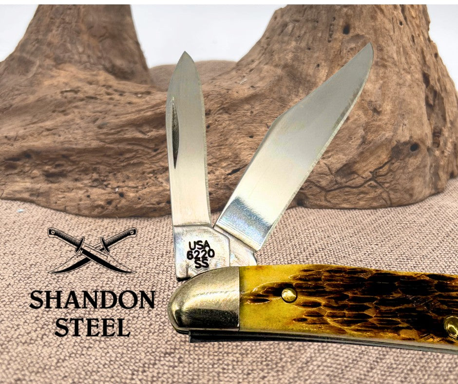 Case XX 125th Ann. Bone Peanut 26603 Roman Numeral Folding 2 Blade Pocket Knife