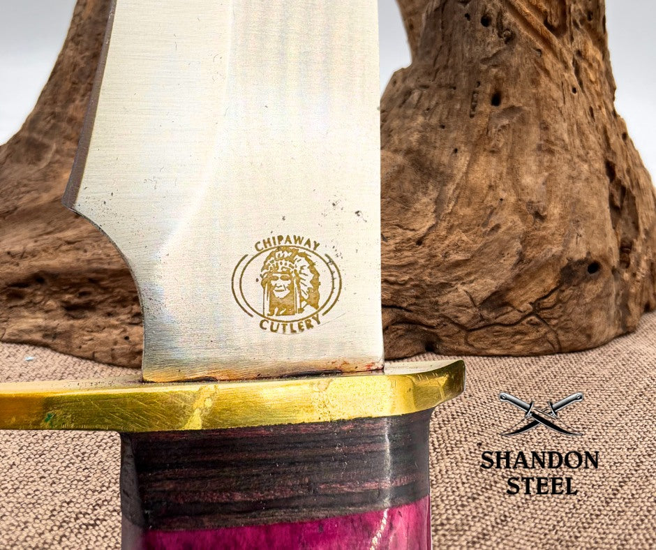 CHIPAWAY CUTLERY 7" PURPLE HANDLED HUNTING KNIFE 13” LEATHER SHEATH GW-3112 RB