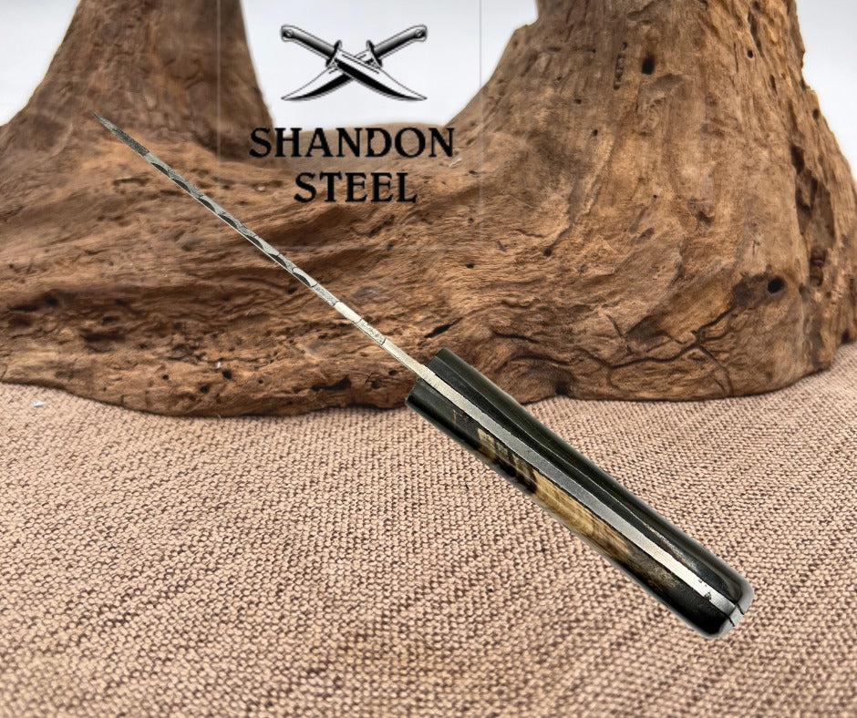 Custom Handmade Damascus Fixed Blade Drop Point Knife Horn Handle (C02)