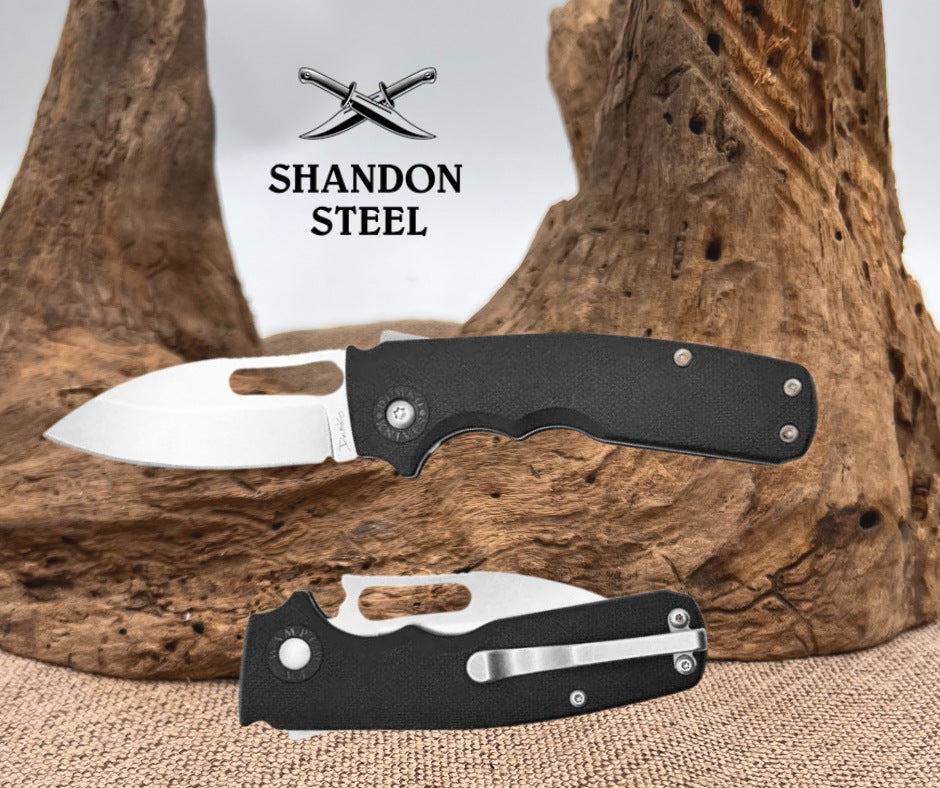 Demko Knives Shark Cub Slicer Shark Knife Stonewash AUS10A Blade Black GRN 19207