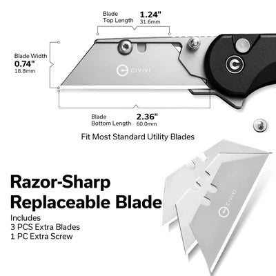 CIVIVI Elementum Utility Thumb Stud & Button Lock Knife Aluminum Handle (2.26" S/S Blade Holder & 6Cr13 Blade) C23039B-1