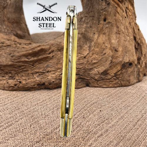 FALCON 11" WHITE HORN HANDLE BAYO MANUAL OPENING ITALIAN STILETTO KNIFE (85)