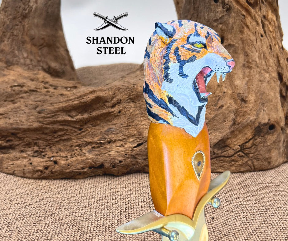 Franklin Mint the Siberian Tiger Knife Fixed Blade Knife on Display Plaque