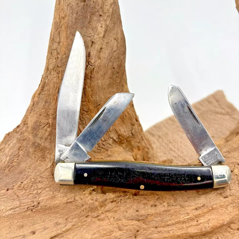 Vintage IXL George Wostenholm Sheffield Stockman Knife Smooth Black Handles (41)