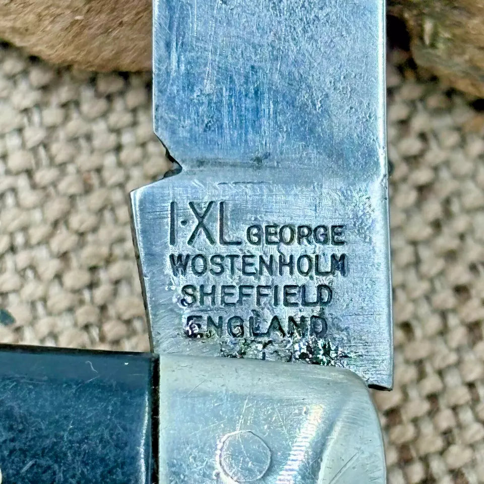 Vintage IXL George Wostenholm Sheffield Stockman Knife Smooth Black Handles (41)