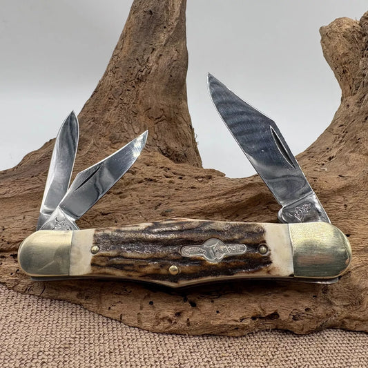 German Bull Jumbo Stag handled 3 blade Whittler (46)
