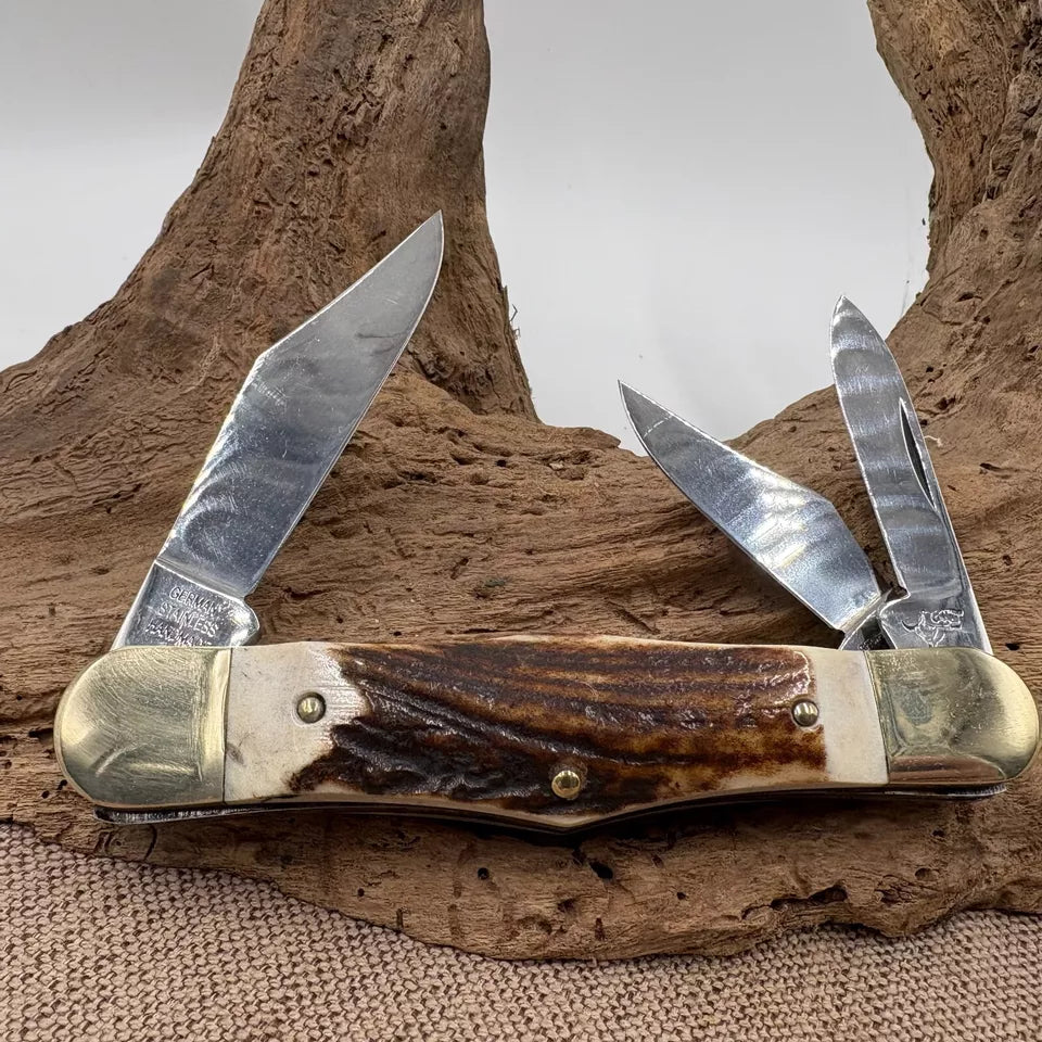 German Bull Jumbo Stag handled 3 blade Whittler (46)