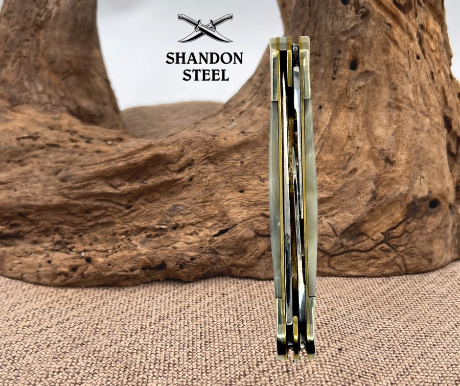 GERMAN BULL BRAND Faux Pearl Cracked Ice 3 Blade Stockman Pocket Knife (160)