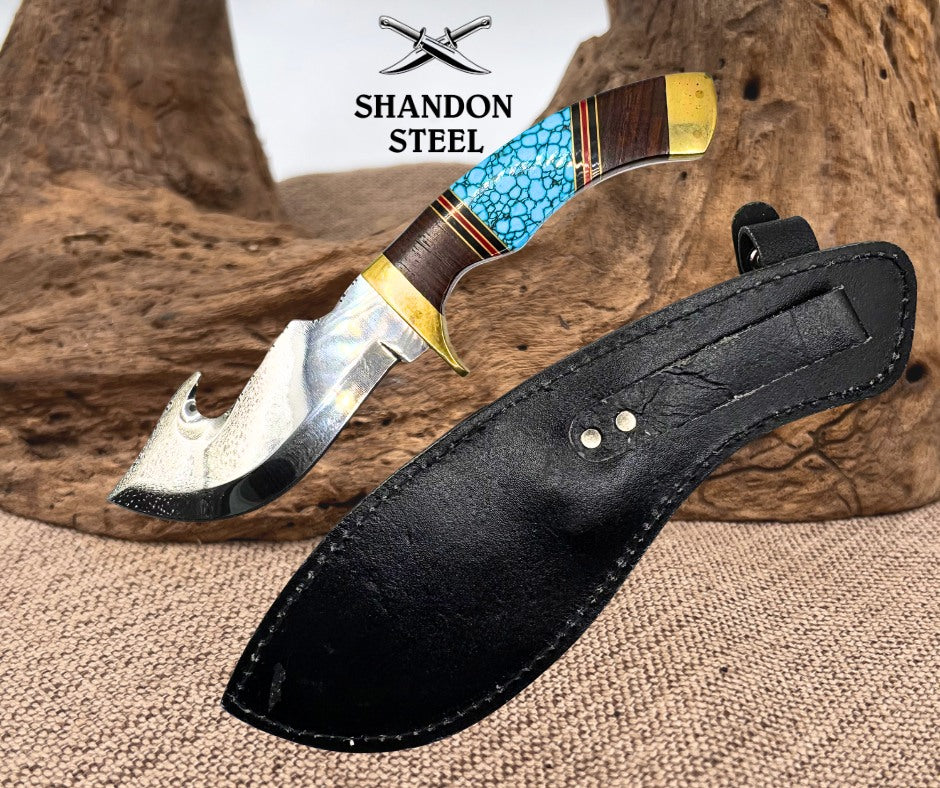 Outdoor Hunting & Skinning LCO Full Tang Knife Gut Hook Leather Sheath (21)