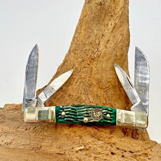 HEN & ROOSTER 324C-GPB CONGRESS 4 Blade Green Bone Pocket Knife Germany (94)