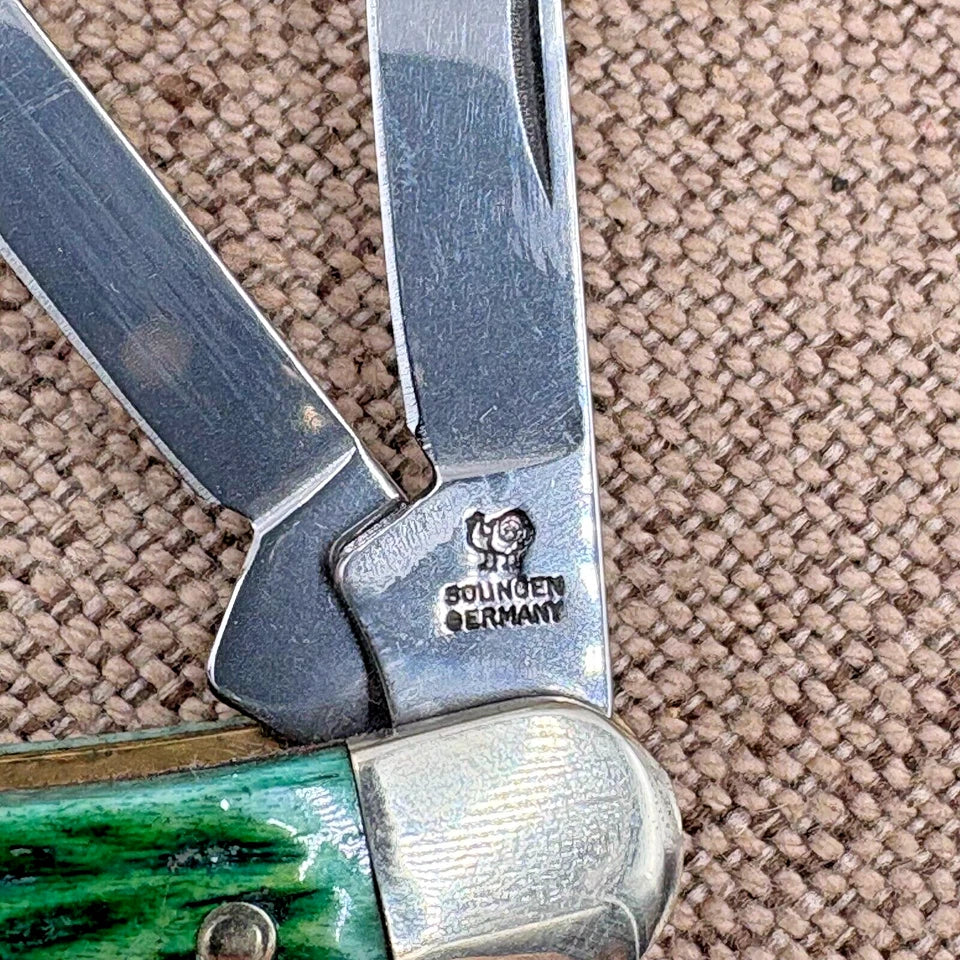 HEN & ROOSTER BERTRAM SOLINGEN GERMANY GREEN BONE WHITTLER POCKET KNIFE (122)