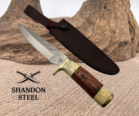 Chipaway Cutlery Hunting Knife GW-3434 Wood/Bone Handle w/ Sheath NIB GW-3434