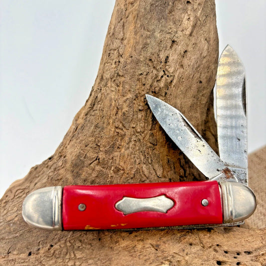 Vintage USA The IDEAL 2 Blade Folding Pocket Knife Yellow 3-1/2" Equal End (77)