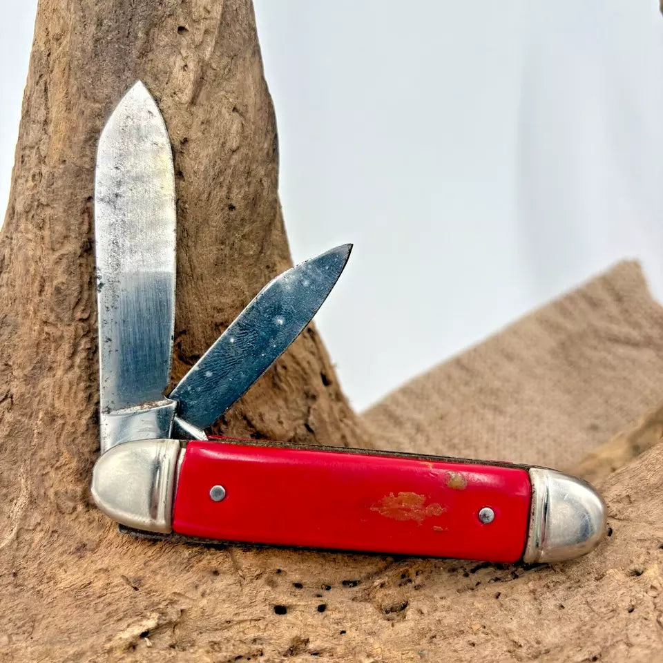 Vintage USA The IDEAL 2 Blade Folding Pocket Knife Yellow 3-1/2" Equal End (77)