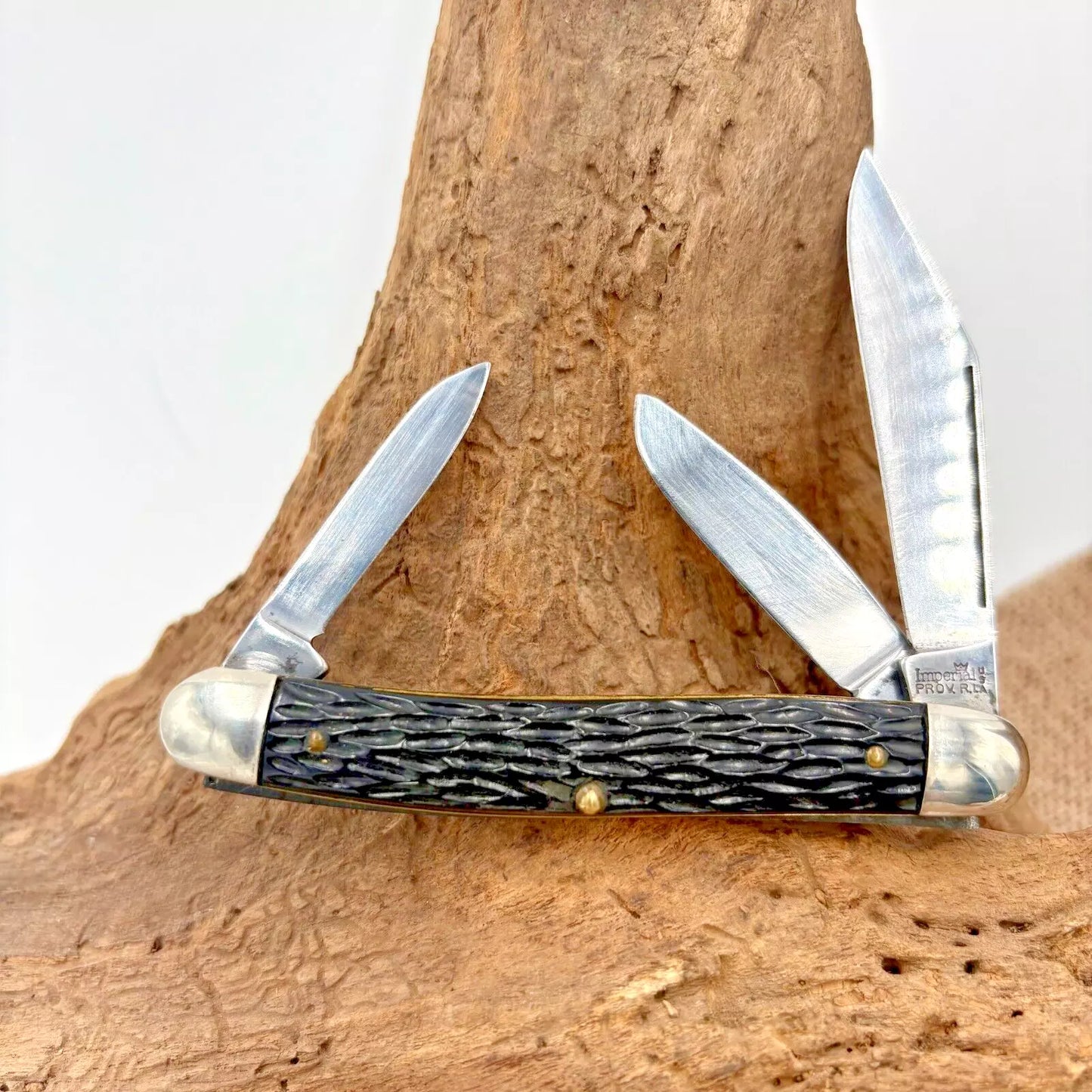 Imperial USA Stockman 3 Blade Pocket Knife, Jig Black Composite Handles (30)